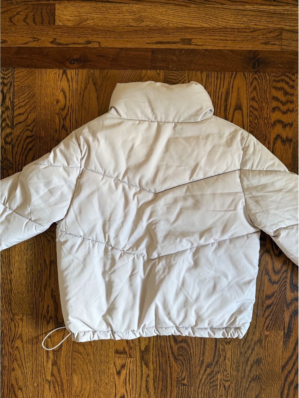 H&M Divided Women Puffer Jacket XS Cream High Neck Cropped Drawstring Coat - Picture 6 of 9